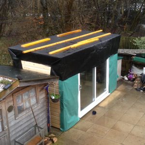 shed roof with pond liner
